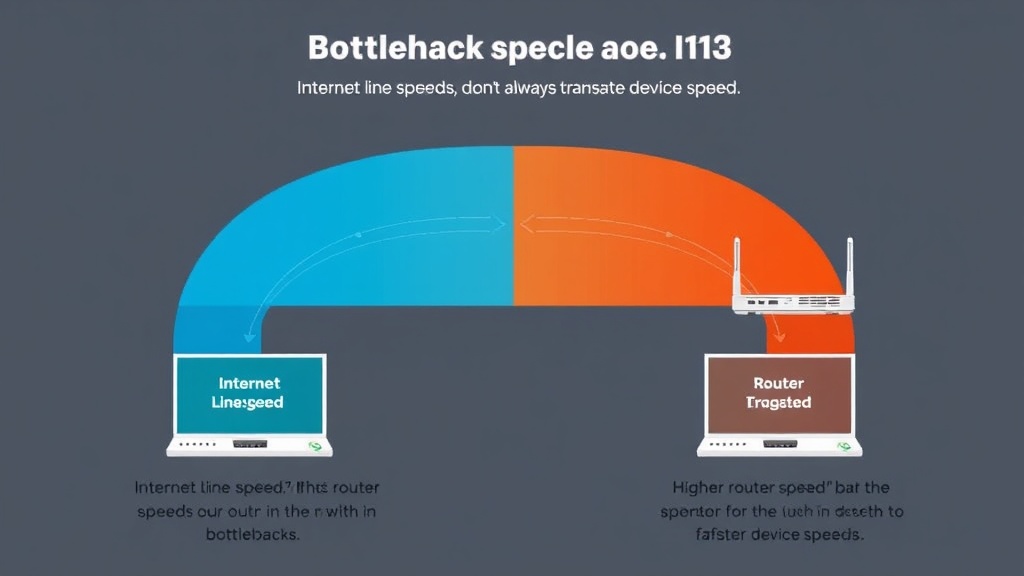 외부 인터넷 회선 속도와 공유기 성능 간의 병목 현상을 설명하는 다이어그램 이미지